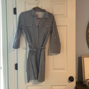 Navy and white gingham shirt dress